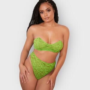 Savage X Fenty Lace Bandeau 3X Green Tiger Print Strapless Sweetheart Plus